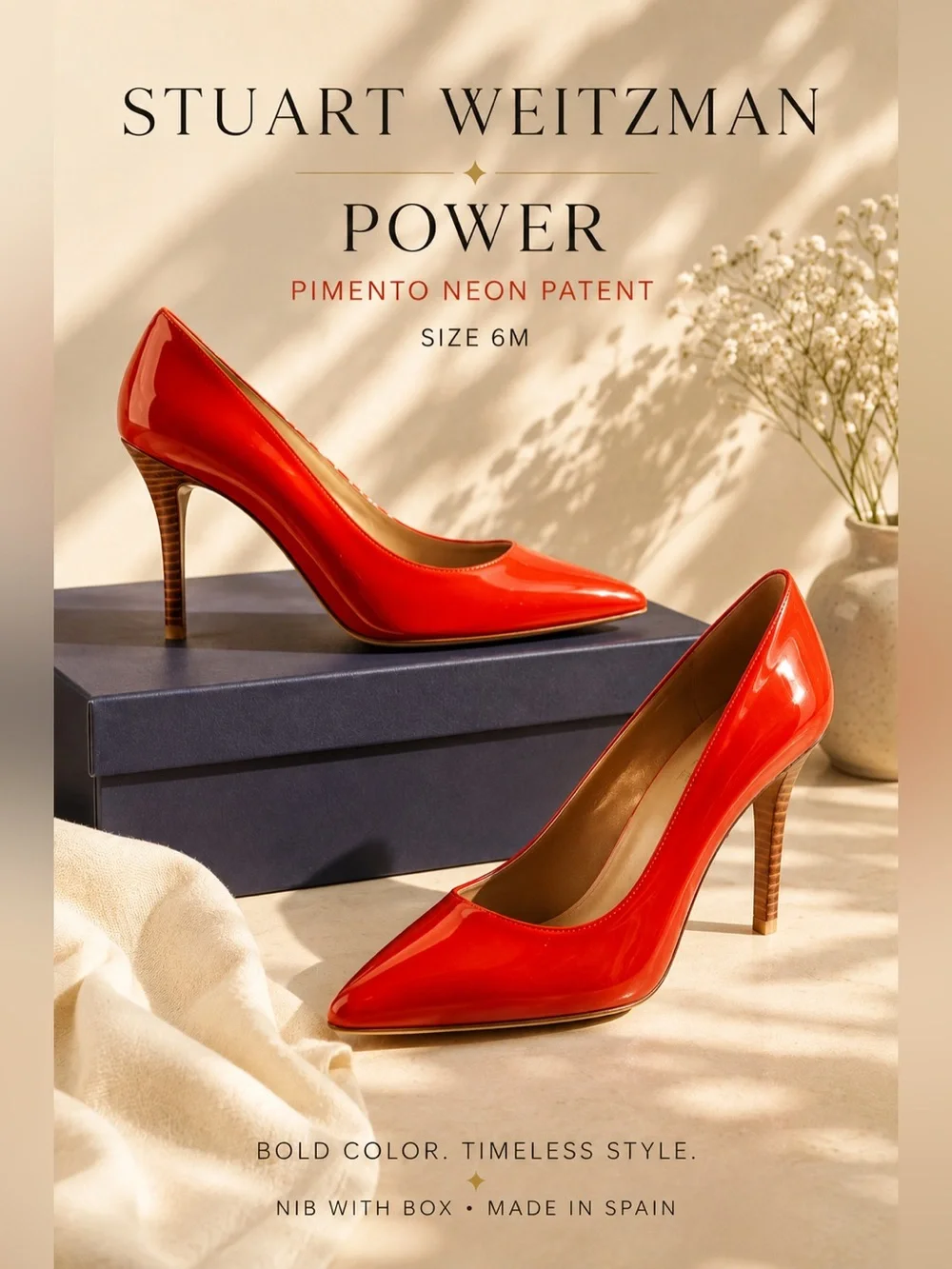 Stuart Weitzman Power Pimento Neon Patent Leather Pumps Size 6M